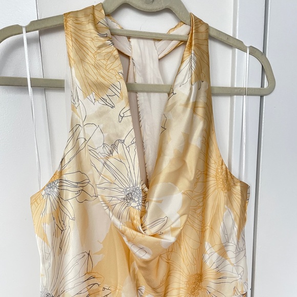 Elie Tahari Yellow Floral Silk Midi Dress Halter Cowl Neck - Picture 5 of 8